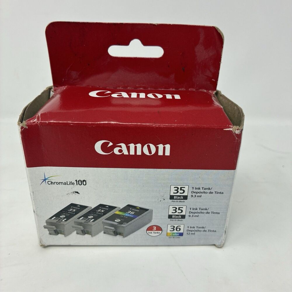Genuine Canon 35 Black (2) & 36 Color (1) Ink Tank Set of 3 - New Sealed